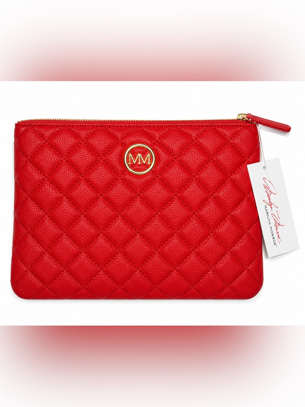 Marilyn Monroe Red Quilted Faux Leather Zip Clutch Tablet Pouch NWT Large Cosmet